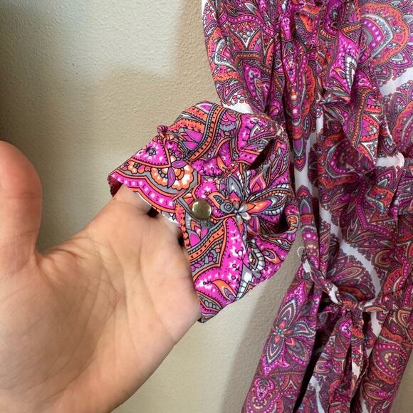 Alice & Trixie 100% Silk Designer Dress Pink Boho Paisley Women's sz XS Ruffles - Picture 8 of 13